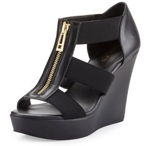Classic Black Platform Wedge Heels w/ Gold Zipper